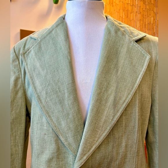Early 70s True Vintage Brushed Green Sage Groovy Rocker Cotton Blazer Suit Coat - Picture 3 of 7